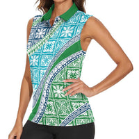 Hawaiian Quilt Pattern Women Sleeveless Polo Shirt Fresh Color Mixed - Polynesian Pride
