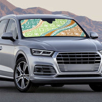 Hawaiian Quilt Pattern Auto Sun Shade Green Chestnut Color Mixed - Polynesian Pride