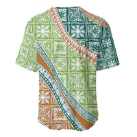 Hawaiian Quilt Pattern Baseball Jersey Green Chestnut Color Mixed - Polynesian Pride