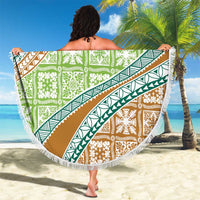Hawaiian Quilt Pattern Beach Blanket Green Chestnut Color Mixed - Polynesian Pride