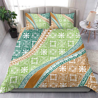 Hawaiian Quilt Pattern Bedding Set Green Chestnut Color Mixed - Polynesian Pride