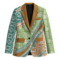Hawaiian Quilt Pattern Blazer Green Chestnut Color Mixed - Polynesian Pride