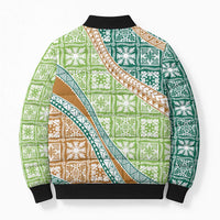 Hawaiian Quilt Pattern Bomber Puffer Jacket Green Chestnut Color Mixed - Polynesian Pride