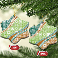 Hawaiian Quilt Pattern Ceramic Ornament Green Chestnut Color Mixed - Polynesian Pride