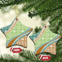 Hawaiian Quilt Pattern Ceramic Ornament Green Chestnut Color Mixed - Polynesian Pride