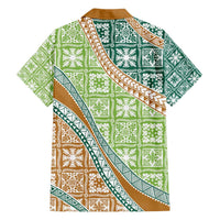 Hawaiian Quilt Pattern Family Matching Short Sleeve Bodycon Dress and Hawaiian Shirt Green Chestnut Color Mixed - Polynesian Pride