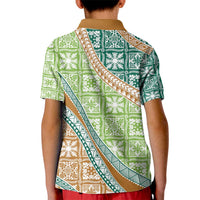 Hawaiian Quilt Pattern Kid Polo Shirt Green Chestnut Color Mixed - Polynesian Pride