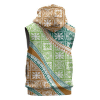 Hawaiian Quilt Pattern Sleeveless Zip Hoodie Green Chestnut Color Mixed LT01 - Polynesian Pride