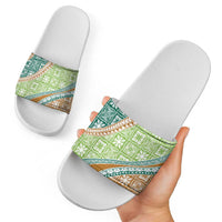 Hawaiian Quilt Pattern Slide Sandals Green Chestnut Color Mixed - Polynesian Pride