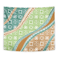 Hawaiian Quilt Pattern Tapestry Green Chestnut Color Mixed - Polynesian Pride