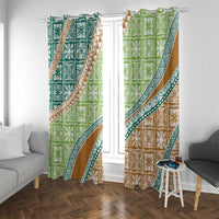 Hawaiian Quilt Pattern Window Curtain Green Chestnut Color Mixed - Polynesian Pride