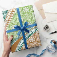Hawaiian Quilt Pattern Wrapping Paper Green Chestnut Color Mixed - Polynesian Pride