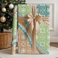 Hawaiian Quilt Pattern Wrapping Paper Green Chestnut Color Mixed - Polynesian Pride