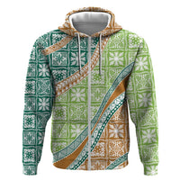 Hawaiian Quilt Pattern Zip Hoodie Green Chestnut Color Mixed - Polynesian Pride