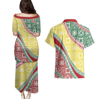 Hawaiian Quilt Pattern Couples Matching Puletasi and Hawaiian Shirt Special Color Mixed - Polynesian Pride
