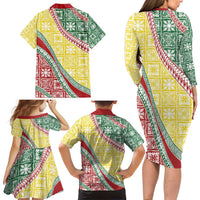 Hawaiian Quilt Pattern Family Matching Long Sleeve Bodycon Dress and Hawaiian Shirt Special Color Mixed - Polynesian Pride