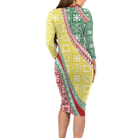Hawaiian Quilt Pattern Family Matching Long Sleeve Bodycon Dress and Hawaiian Shirt Special Color Mixed - Polynesian Pride