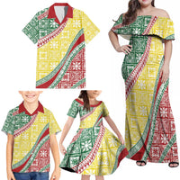 Hawaiian Quilt Pattern Family Matching Off Shoulder Maxi Dress and Hawaiian Shirt Special Color Mixed - Polynesian Pride