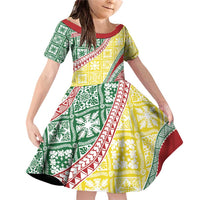 Hawaiian Quilt Pattern Family Matching Off Shoulder Short Dress and Hawaiian Shirt Special Color Mixed - Polynesian Pride