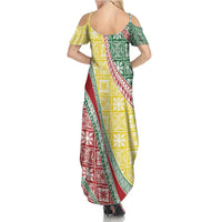 Hawaiian Quilt Pattern Family Matching Summer Maxi Dress and Hawaiian Shirt Special Color Mixed - Polynesian Pride