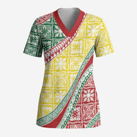 Hawaiian Quilt Pattern Scrub Top Special Color Mixed - Polynesian Pride