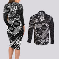 Polynesian Turtle Valentine Couples Matching Long Sleeve Bodycon Dress and Long Sleeve Button Shirt You And Me Hibiscus Heart LT01 - Polynesian Pride