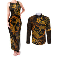 Polynesian Turtle Valentine Couples Matching Tank Maxi Dress and Long Sleeve Button Shirt You And Me Gold Hibiscus Heart LT01 Gold - Polynesian Pride