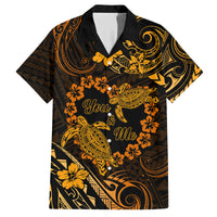 Polynesian Turtle Valentine Family Matching Long Sleeve Bodycon Dress and Hawaiian Shirt You And Me Gold Hibiscus Heart LT01 Dad's Shirt - Short Sleeve Gold - Polynesian Pride