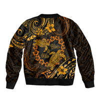 Polynesian Turtle Valentine Sleeve Zip Bomber Jacket You And Me Gold Hibiscus Heart LT01 - Polynesian Pride