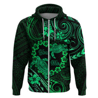 Polynesian Turtle Valentine Hoodie You And Me Green Hibiscus Heart LT01 Zip Hoodie Green - Polynesian Pride