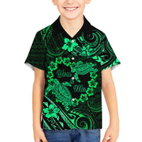 Polynesian Turtle Valentine Kid Hawaiian Shirt You And Me Green Hibiscus Heart LT01 Kid Green - Polynesian Pride