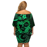 Polynesian Turtle Valentine Off Shoulder Short Dress You And Me Green Hibiscus Heart LT01 - Polynesian Pride