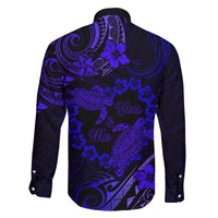 Polynesian Turtle Valentine Family Matching Long Sleeve Bodycon Dress and Hawaiian Shirt You And Me Navy Blue Hibiscus Heart LT01 - Polynesian Pride