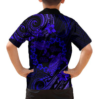 Polynesian Turtle Valentine Family Matching Off Shoulder Maxi Dress and Hawaiian Shirt You And Me Navy Blue Hibiscus Heart LT01 - Polynesian Pride
