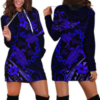 Polynesian Turtle Valentine Hoodie Dress You And Me Navy Blue Hibiscus Heart LT01 - Polynesian Pride