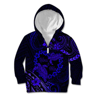 Polynesian Turtle Valentine Kid Hoodie You And Me Navy Blue Hibiscus Heart LT01 Zip Hoodie Blue - Polynesian Pride