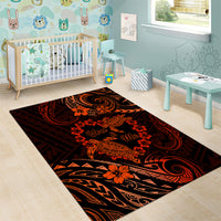 Polynesian Turtle Valentine Area Rug You And Me Orange Hibiscus Heart LT01 - Polynesian Pride