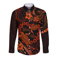 Polynesian Turtle Valentine Long Sleeve Button Shirt You And Me Orange Hibiscus Heart LT01 Unisex Orange - Polynesian Pride