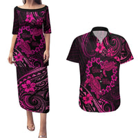Polynesian Turtle Valentine Couples Matching Puletasi and Hawaiian Shirt You And Me Pink Hibiscus Heart LT01 Pink - Polynesian Pride