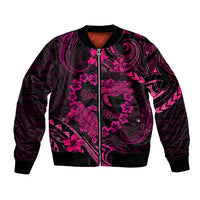Polynesian Turtle Valentine Sleeve Zip Bomber Jacket You And Me Pink Hibiscus Heart LT01 Unisex Pink - Polynesian Pride