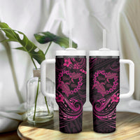 Polynesian Turtle Valentine Tumbler With Handle You And Me Pink Hibiscus Heart
