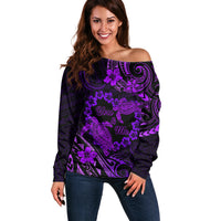 Polynesian Turtle Valentine Off Shoulder Sweater You And Me Purple Hibiscus Heart LT01 Women Purple - Polynesian Pride