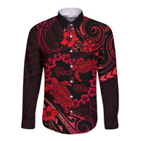 Polynesian Turtle Valentine Long Sleeve Button Shirt You And Me Red Hibiscus Heart LT01 Unisex Red - Polynesian Pride