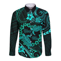 Polynesian Turtle Valentine Long Sleeve Button Shirt You And Me Turquoise Hibiscus Heart LT01 Unisex Turquoise - Polynesian Pride