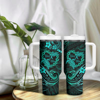 Polynesian Turtle Valentine Tumbler With Handle You And Me Turquoise Hibiscus Heart