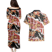 Hawaii Japanese Culture Black Couples Matching Puletasi and Hawaiian Shirt Spring Cranes Aloha Pattern