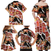 Hawaii Japanese Culture Black Family Matching Off Shoulder Maxi Dress and Hawaiian Shirt Spring Cranes Aloha Pattern LT01 - Polynesian Pride