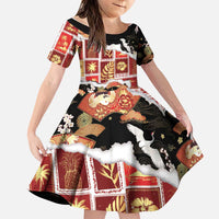 Hawaii Japanese Culture Black Family Matching Summer Maxi Dress and Hawaiian Shirt Spring Cranes Aloha Pattern LT01 Daughter's Dress Black - Polynesian Pride