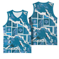 Hawaii Japanese Culture Blue Basketball Jersey Spring Cranes Aloha Pattern