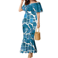 Hawaii Japanese Culture Blue Family Matching Mermaid Dress and Hawaiian Shirt Spring Cranes Aloha Pattern